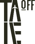 Logo Take-Off mit stilisiertem Flugzeug in s/w
