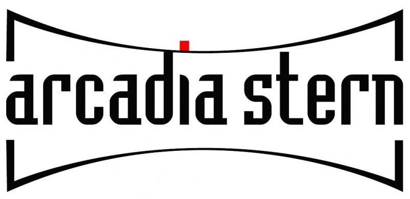 Logo Arcadia Stern mit rotem Punkt und schwarzer Schrift